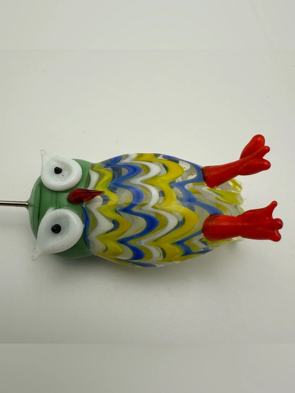 Glass Owl Picture Photo Photograph or Memo Holder Stand Retro Colorful Murano